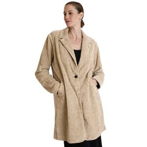 Hello Nite Los Angeles Beige Ribbed Longline Blazer Jacket S Corduroy Knit Coat